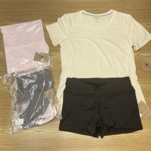 Gym Outfit Womens Lot of 4 Short Sleeve Tee Tank Top & Shorts Yoga Fitness S